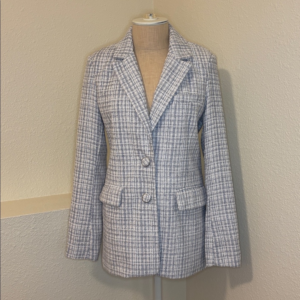 7 For All Mankind Tweed Blue Gray White Preppy Blazer Two Button